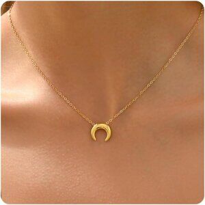 ⚡Gold Necklace for Women 18K Gold Plated Crescent Moon Sun Shoe Horn Pendant